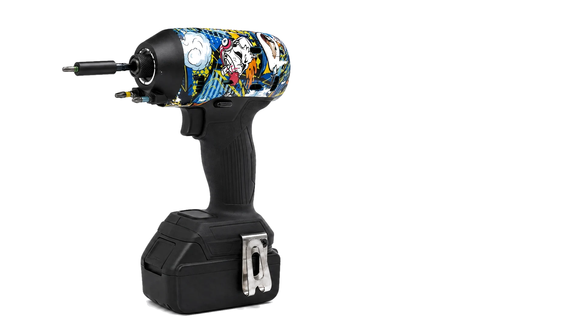 Toolcover Street Graffiti op professioneel gereedschap — driekwart aanzicht vanaf de andere zijde