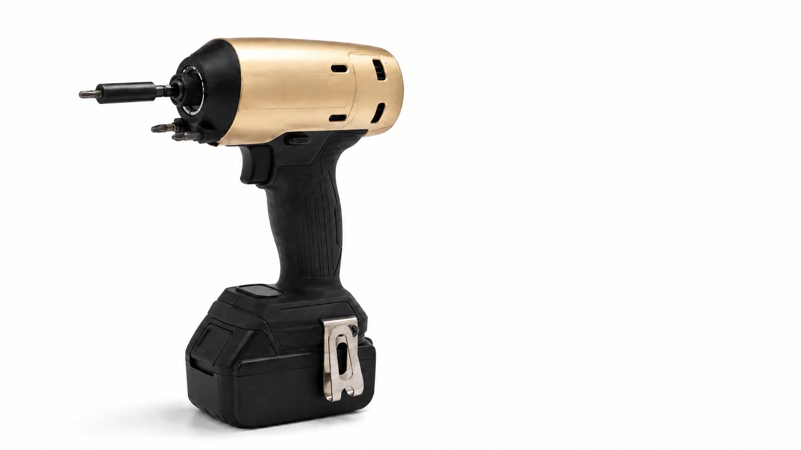 Toolcover Champagnegoud op professioneel gereedschap — driekwart vooraanzicht